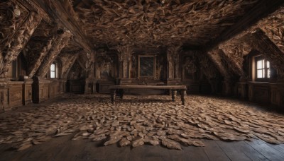 indoors,tree,no humans,window,chair,table,sunlight,plant,scenery,wooden floor,stairs,door,pillar,statue,ruins,stone floor