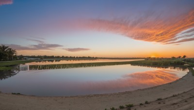 outdoors,sky,cloud,water,tree,no humans,cloudy sky,grass,plant,nature,scenery,reflection,sunset,mountain,sun,horizon,road,river,evening,landscape,gradient sky,orange sky,blue sky,ocean,forest,lake,red sky