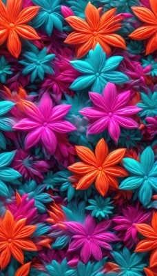 flower,no humans,leaf,red flower,scenery,pink flower,blue flower,purple flower,field,flower field,colorful,orange flower,still life,lying,from above,plant