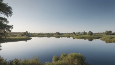 outdoors,sky,day,water,tree,blue sky,no humans,grass,nature,scenery,forest,reflection,river,landscape,lake