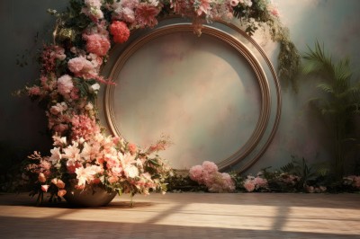 PREMIUM,flower,no humans,shadow,sunlight,plant,white flower,scenery,pink flower,reflection,light rays,wooden floor,mirror,potted plant,vase,still life,outdoors,day,tree,leaf,bush