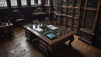 day,indoors,cup,book,no humans,window,chair,table,sunlight,box,scenery,desk,teacup,wooden floor,paper,bookshelf,lamp,shelf,book stack,ladder,globe,wooden chair