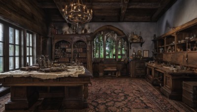 day,indoors,book,no humans,window,chair,table,sunlight,scenery,desk,lantern,wooden floor,stairs,fantasy,door,bookshelf,lamp,candle,stool,shelf,library,ceiling,carpet,arch,barrel,candlestand,rug,chandelier,treasure chest,fireplace,weapon,sword,tree,helmet,bottle,plant,snow,painting (object),cabinet