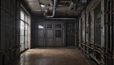 day,indoors,no humans,window,sunlight,scenery,wooden floor,stairs,door,hallway,industrial pipe,shadow,light rays,light,cable,wall,sunbeam,tile floor,floor,ceiling,ceiling light