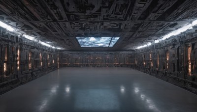 sky,day,cloud,indoors,water,dutch angle,no humans,window,sunlight,building,scenery,reflection,science fiction,city,cityscape,planet,skyscraper,train station,vanishing point,cloudy sky,light rays,space,earth (planet),spacecraft