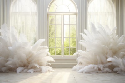 PREMIUM,day,indoors,tree,no humans,window,sunlight,feathers,plant,curtains,nature,scenery,tile floor,tiles,reflective floor