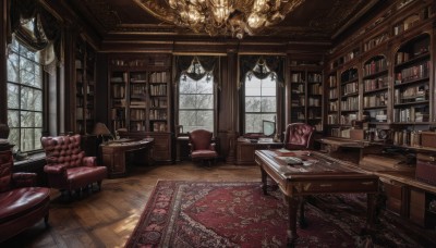 day,indoors,tree,cup,book,no humans,window,chair,table,curtains,box,scenery,couch,snow,desk,wooden floor,stairs,bookshelf,lamp,candle,shelf,book stack,armchair,carpet,candlestand,rug,cabinet,chandelier,wooden table,fireplace,wooden chair,artist name,signature,teacup,clock,painting (object)