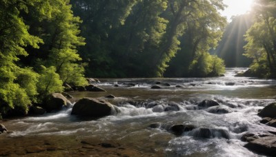 outdoors,day,water,tree,no humans,sunlight,nature,scenery,forest,light rays,rock,sunbeam,river,waterfall,stream,sky,cloud,landscape