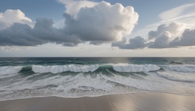 outdoors,sky,day,cloud,water,blue sky,no humans,ocean,beach,cloudy sky,scenery,sand,horizon,waves,landscape,shore,aircraft,vehicle focus