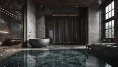 indoors,water,no humans,window,sunlight,building,scenery,reflection,mirror,door,tiles,bath,bathroom,bathtub,tile wall,sink,faucet,day,chair,table,rain,bowl,light rays,wooden floor,tile floor,cabinet,stove