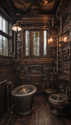 day,indoors,tree,no humans,window,table,sunlight,plant,scenery,wooden floor,clock,lamp,gears,steampunk,book,fantasy,candle,candlestand,chandelier