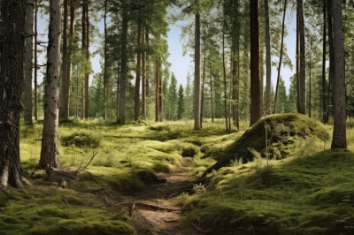 outdoors,sky,day,tree,blue sky,no humans,grass,plant,nature,scenery,forest,rock,landscape,moss,cloud