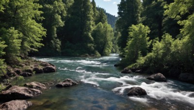 outdoors,sky,day,cloud,water,tree,blue sky,no humans,grass,nature,scenery,forest,rock,mountain,river,waterfall,landscape,stream