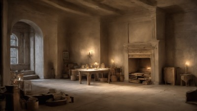 HQ,indoors,book,no humans,window,chair,table,sunlight,box,scenery,stairs,door,bookshelf,light,lamp,candle,book stack,candlestand,fireplace,wooden floor,barrel