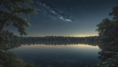 outdoors,sky,cloud,water,tree,no humans,night,grass,plant,star (sky),nature,night sky,scenery,forest,starry sky,reflection,river,lake,landscape