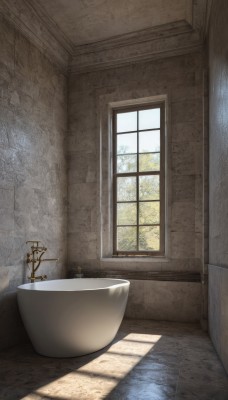 day,indoors,tree,no humans,window,sunlight,plant,scenery,tiles,bath,wall,bathroom,bathtub,sink,faucet,shadow