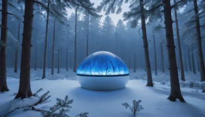 outdoors,sky,day,tree,no humans,shadow,bird,plant,nature,scenery,snow,forest,reflection,blue theme,winter,bare tree,monochrome,signature,night,bowl,snowing,fantasy,bamboo,orb,bamboo forest