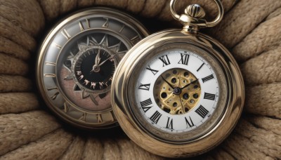 no humans,from above,watch,wooden floor,clock,gears,pocket watch,still life,roman numeral,analog clock