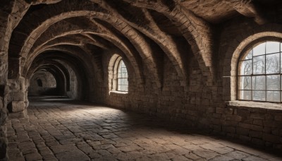 outdoors,day,indoors,tree,no humans,window,shadow,sunlight,scenery,stairs,door,wall,brick wall,pillar,arch,fantasy,column,stone floor,stone wall,brick floor