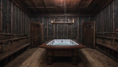 indoors,water,no humans,window,night,table,scenery,rain,wooden floor,door,light,lamp,candle,candlestand,chandelier,watercraft,wooden wall,wood,wooden chair