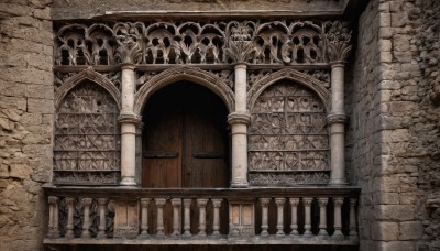 indoors,no humans,traditional media,scenery,stairs,door,wall,architecture,pillar,arch,column,outdoors,railing,gate