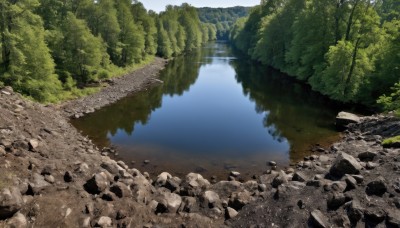 outdoors,sky,day,water,tree,no humans,grass,nature,scenery,forest,reflection,rock,river,landscape,blue sky,road,bush,lake,path,reflective water