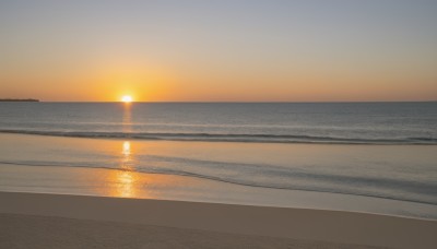 outdoors,sky,cloud,water,no humans,ocean,beach,scenery,reflection,sunset,sand,sun,horizon,waves,gradient sky,shore,orange sky,sunrise,lens flare,silhouette