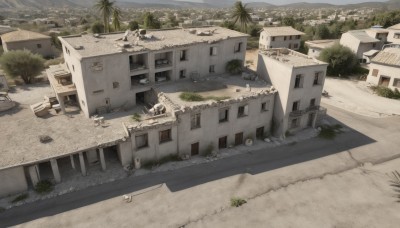 outdoors,sky,day,water,tree,no humans,window,ocean,beach,grass,building,scenery,stairs,city,sand,palm tree,road,cityscape,house,street,boat,plant,nature,motor vehicle,bush,ruins