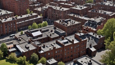 outdoors,day,tree,no humans,window,from above,building,scenery,city,road,cityscape,house,street,bush,rooftop