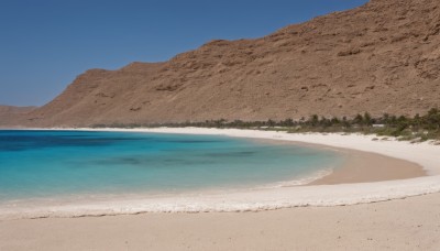 outdoors,sky,day,water,tree,blue sky,no humans,ocean,beach,nature,scenery,sand,horizon,shore,desert,mountain,waves