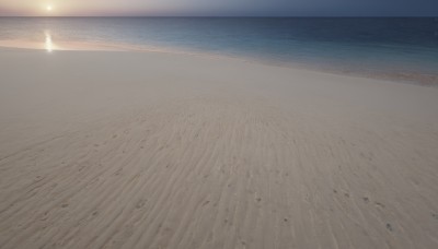 1girl,outdoors,sky,water,no humans,night,shadow,ocean,beach,moon,scenery,sand,horizon,silhouette,light,shore,desert,footprints,cloud