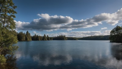 outdoors,sky,day,cloud,water,tree,blue sky,no humans,cloudy sky,nature,scenery,forest,reflection,lake,reflective water,ocean,landscape