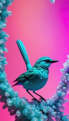 solo,simple background,standing,full body,flower,gradient,gradient background,pokemon (creature),no humans,bird,animal,pink background,feathers,flying,realistic,animal focus,talons,beak,closed mouth,blue theme