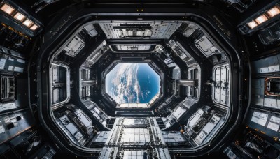 sky,signature,no humans,window,star (sky),scenery,science fiction,space,planet,earth (planet),spacecraft,spacesuit,cockpit,indoors,building,realistic,monitor