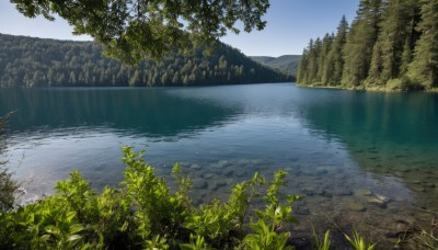 outdoors,sky,day,water,tree,blue sky,no humans,sunlight,grass,plant,nature,scenery,forest,reflection,rock,mountain,river,landscape,lake,cloud