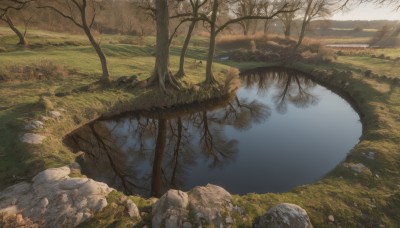 outdoors,sky,day,water,tree,no humans,grass,nature,scenery,forest,reflection,rock,mountain,road,bare tree,river,landscape,lake,cloud,sunlight,reflective water