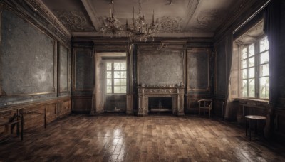 day,indoors,no humans,window,chair,table,sunlight,curtains,scenery,light rays,wooden floor,stairs,door,light,candle,sunbeam,ceiling,carpet,candlestand,ceiling light,chandelier,wooden chair,tile floor,stool