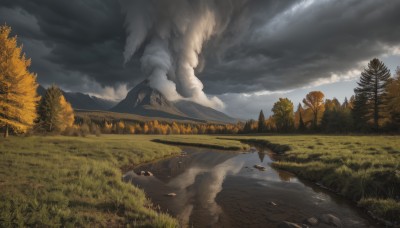 outdoors,sky,day,cloud,water,tree,no humans,bird,cloudy sky,grass,nature,scenery,forest,smoke,reflection,rock,mountain,road,river,landscape,lake,fog,path,field