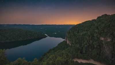 outdoors,sky,cloud,water,tree,no humans,night,bird,grass,star (sky),nature,night sky,scenery,forest,starry sky,sunset,mountain,horizon,river,landscape,lake,gradient sky,ocean,beach,shore,cliff