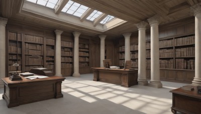 day,indoors,book,no humans,window,shadow,chair,table,sunlight,curtains,scenery,desk,light rays,paper,bookshelf,lamp,pillar,book stack,library,ladder,quill,candlestand,column