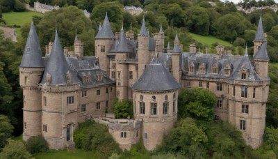 outdoors,day,tree,no humans,window,grass,building,nature,scenery,forest,fantasy,bush,architecture,house,castle,tower,bridge,river,landscape