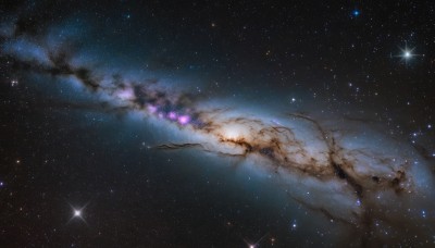 outdoors,sky,cloud,star (symbol),tree,no humans,night,star (sky),night sky,scenery,starry sky,branch,shooting star,milky way,bare tree,galaxy