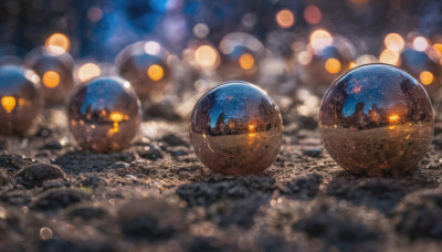 outdoors, sky, blurry, no humans, night, depth of field, star (sky), night sky, scenery, starry sky, planet, bokeh, city lights