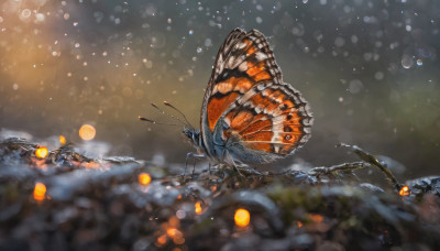 blurry, no humans, depth of field, umbrella, bug, bokeh