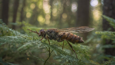 outdoors, wings, blurry, no humans, depth of field, blurry background, bug, nature, forest, realistic, antennae, insect wings