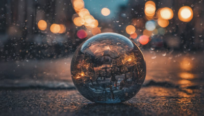 outdoors, sky, cloud, blurry, no humans, night, depth of field, blurry background, building, scenery, city, cityscape, fireworks, bokeh, city lights