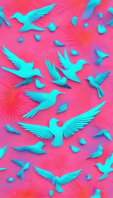 simple background,flower,no humans,bird,animal,pink background,red background,animal focus,too many,flock,artist name,from above,scenery,flying,wide shot,colorful,white bird