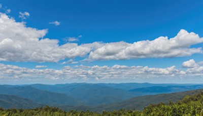 outdoors,sky,day,cloud,tree,blue sky,no humans,cloudy sky,grass,nature,scenery,forest,mountain,field,landscape,mountainous horizon,hill,summer