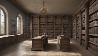 day,indoors,tree,book,no humans,window,chair,table,sunlight,plant,scenery,desk,wooden floor,stairs,bookshelf,lamp,candle,shelf,book stack,library,ladder,candlestand,chandelier,painting (object)