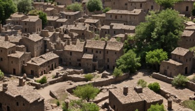 outdoors,day,tree,no humans,window,grass,building,nature,scenery,forest,road,bush,wall,ruins,house,path,plant,rock,stairs